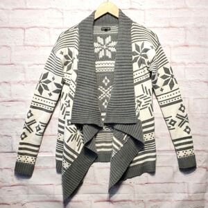Express Sweater Womens Small Gray White‎ Snowflake Fair Isle Open Front Cardigan